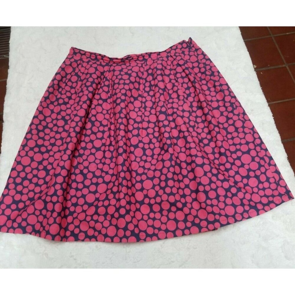 Garnet Hill Womens Polka Dot Box Pleat Skirt Size 14P Navy Pink Fully Lined